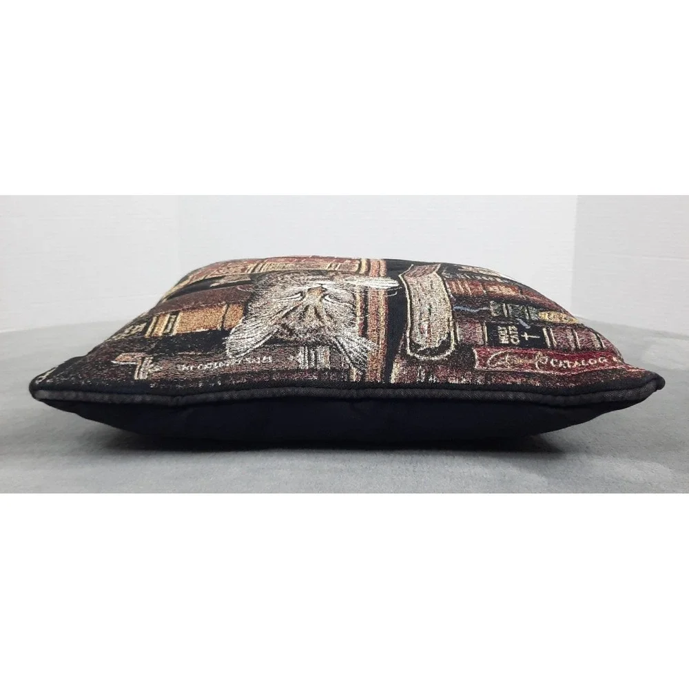 Frederick the Literate Charles Wysocki Tapestry Throw Pillow Library Cat Vintage